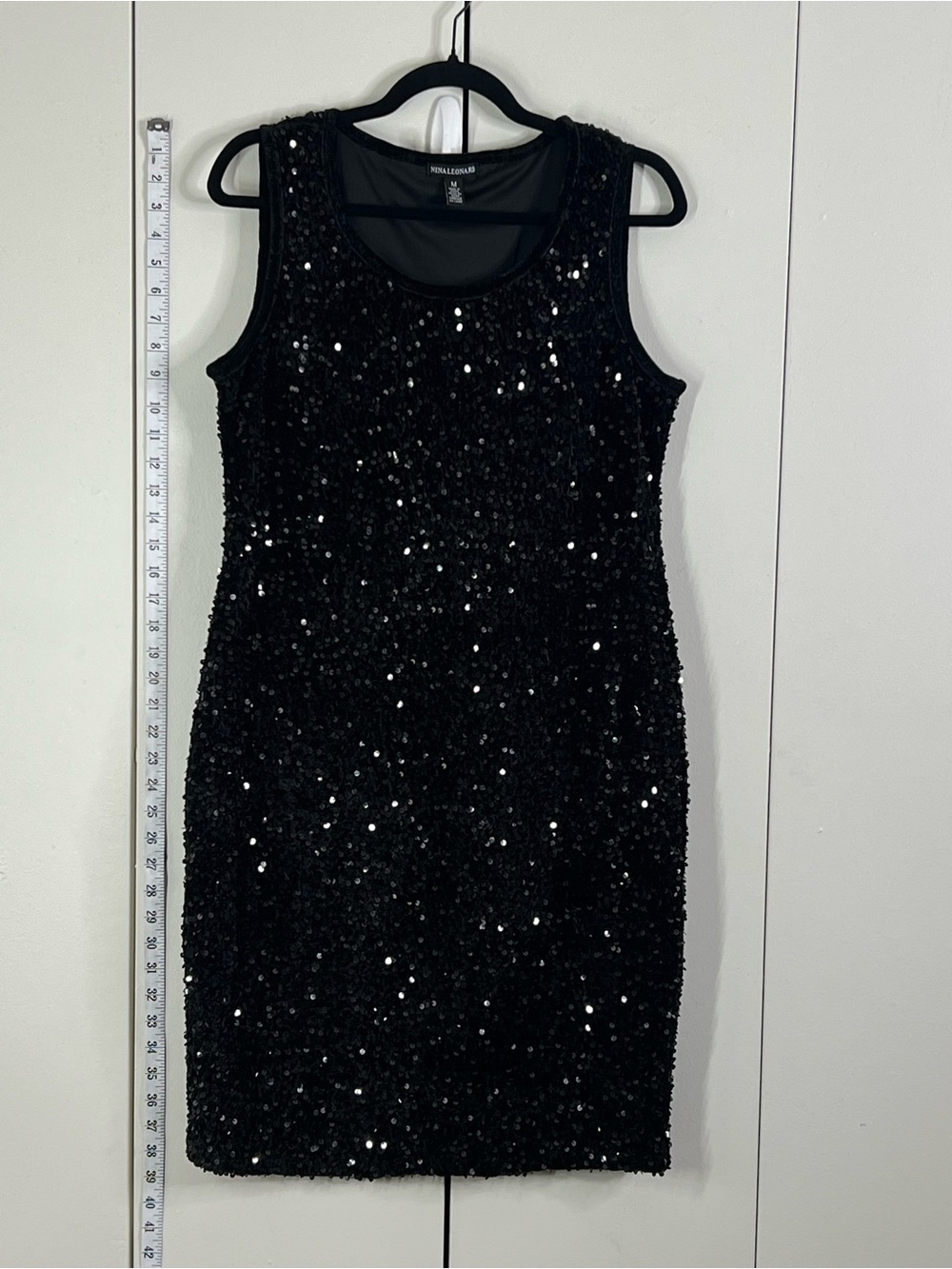 Nina Leonard Black Sequin Sleeveless Cocktail Party Dress Size Medium